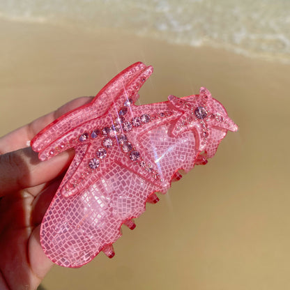 Sparkle front of pink starfish hairclip